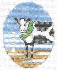 Doolittle Stitchery Cow with Wreath Oval Needlepoint Canvas