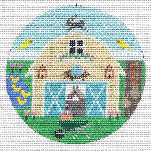 Doolittle Stitchery Easter Barn Round Needlepoint Canvas