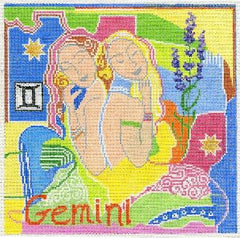 Doolittle Stitchery Gemini Zodiac Square Needlepoint Canvas