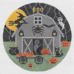 Doolittle Stitchery Halloween Barn Round Needlepoint Canvas