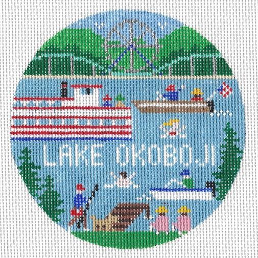 Doolittle Stitchery Lake Okoboji Round Needlepoint Canvas