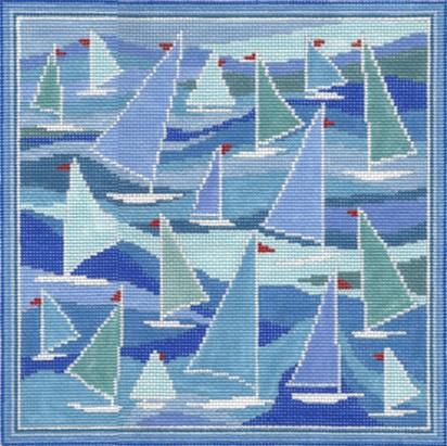 Doolittle Stitchery Sailboats Pillow Needlepoint Canvas