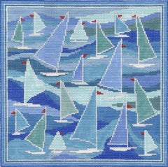 Doolittle Stitchery Sailboats Pillow Needlepoint Canvas