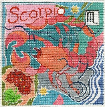 Doolittle Stitchery Scorpio Zodiac Square Needlepoint Canvas