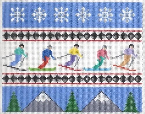 Doolittle Stitchery Skiers Snowboarders Pillow Needlepoint Canvas