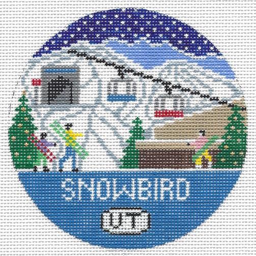 Doolittle Stitchery Snowbird Round Needlepoint Canvas