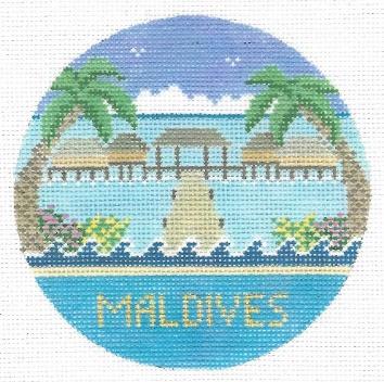 Doolittle Stitchery Maldives Travel Round Needlepoint Canvas