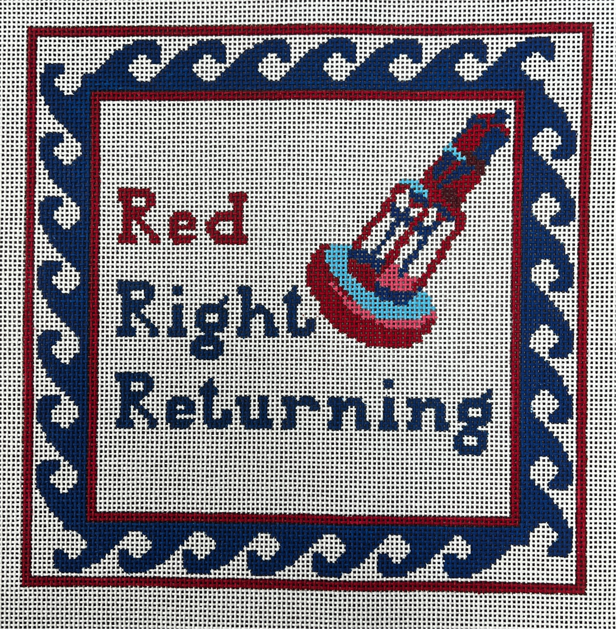 The Gingham Stitchery Amelia Bond Designs Red, Right, Returning Pillow Needlepoint Canvas