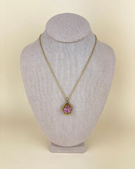 Antique Edwardian Gold Filled Pink Paste Stone Pendant Necklace