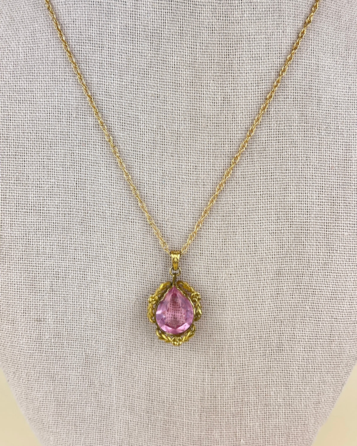 Antique Edwardian Gold Filled Pink Paste Stone Pendant Necklace