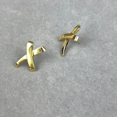Vintage 1980s Paloma Picasso For Tiffany 18k Gold "X" Kiss Kiss Stud Earring