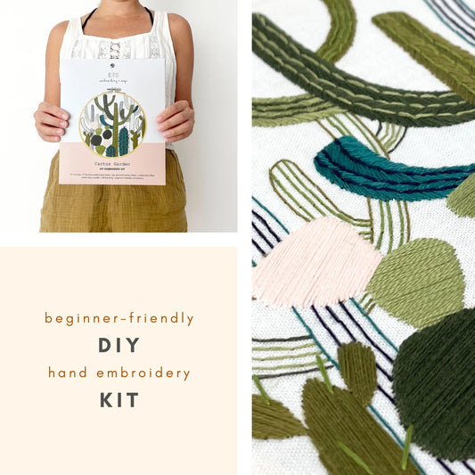 Embroidery And Sage Cactus Garden Embroidery Kit