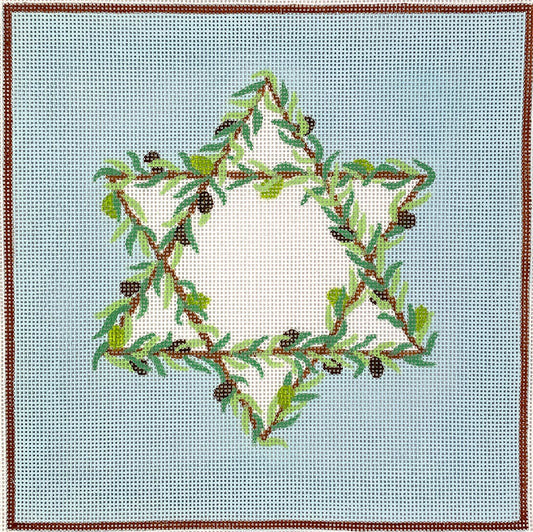 Kate Dickerson Needlepoint Collections Tefillin Bag - Olive Branches Star of David Needlepoint Canvas