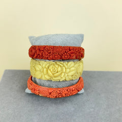Vintage Floral and Elephant Celluloid Bangles Coral and Ivory - Set of 3