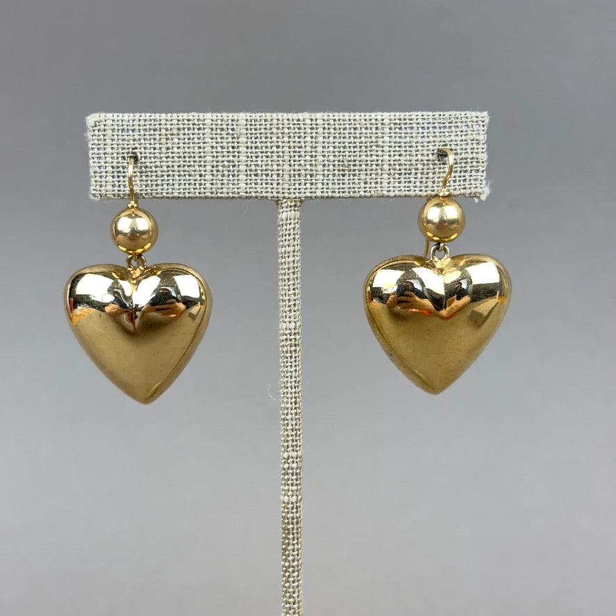Vintage 1970s Large 14k Gold Puffy Heart Drop Earring