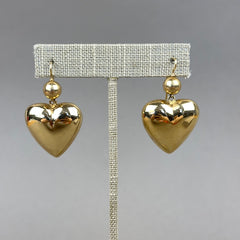 Vintage 1970s Large 14k Gold Puffy Heart Drop Earring