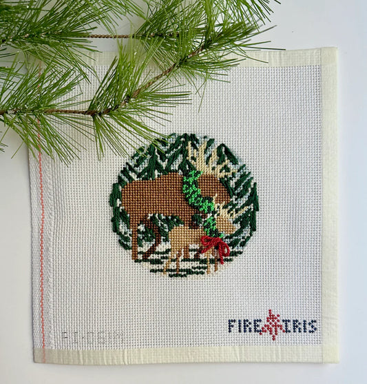 Fire and Iris Walking in a Winter Moose-Land Needlepoint Canvas