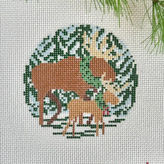 Fire and Iris Walking in a Winter Moose-Land Needlepoint Canvas