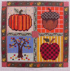 Painted Pony Designs Fall Seasonal Square by Debbie Woodard for Needlepoint Canvas