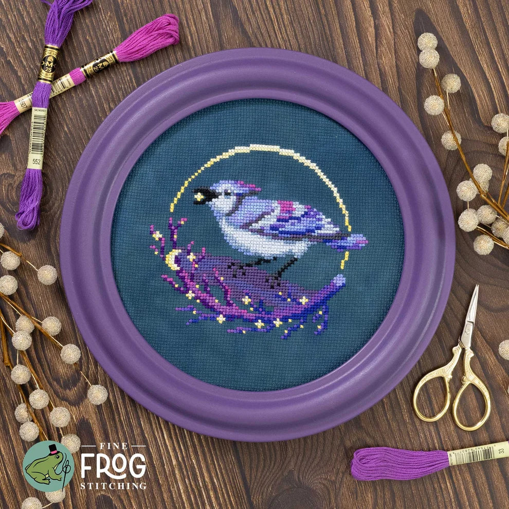 Fine Frog Stitching Bluejay Star-Picker Cross Stitch Pattern