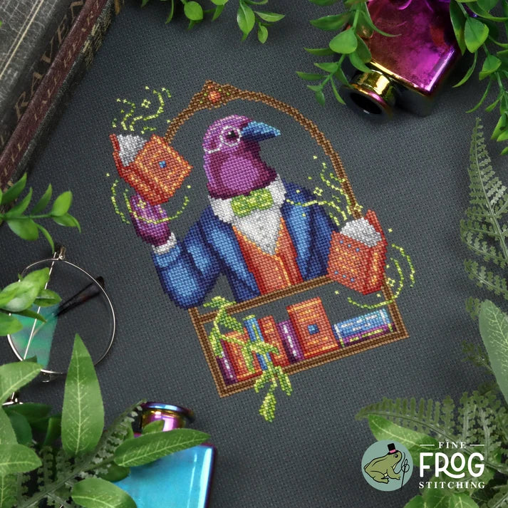 Fine Frog Stitching Crow Librarian Cross Stitch Pattern
