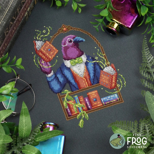 Fine Frog Stitching Crow Librarian Cross Stitch Pattern