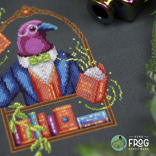 Fine Frog Stitching Crow Librarian Cross Stitch Pattern