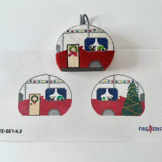 Fire and Iris Double Sided Airstream Camper - Holiday Needlepoint Canvas