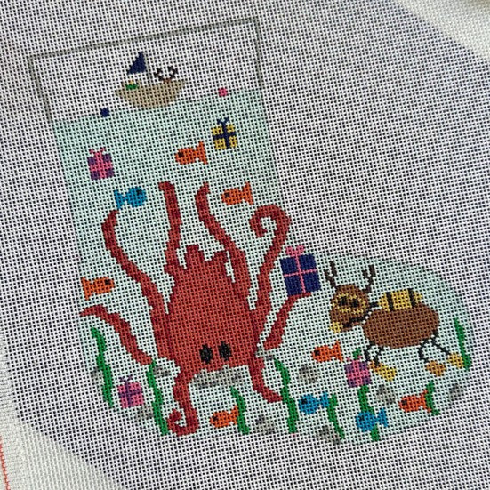 Fire and Iris Kraken Mini Stocking Needlepoint Canvas