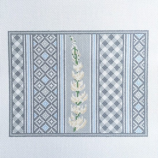 Fire and Iris Lupine Clutch - Gray Patchwork Needlepoint Canvas