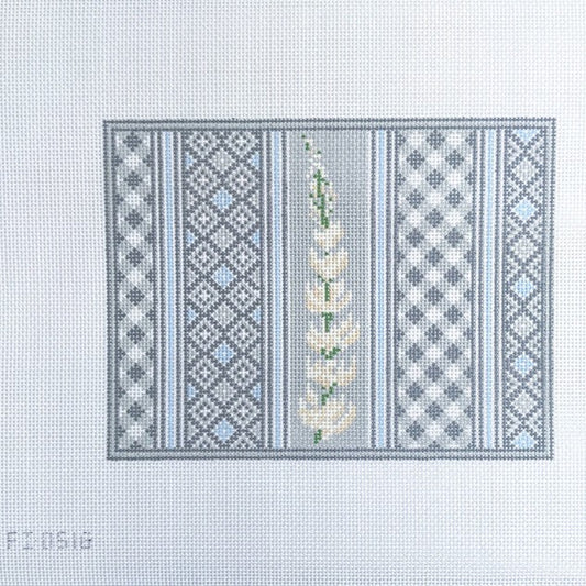 Fire and Iris Lupine Clutch - Gray Patchwork Needlepoint Canvas