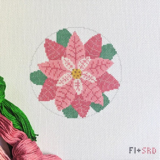 Fire and Iris x Stitch Rock Designs Poinsettia Round Ornament Needlepoint Canvas