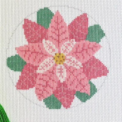 Fire and Iris x Stitch Rock Designs Poinsettia Round Ornament Needlepoint Canvas