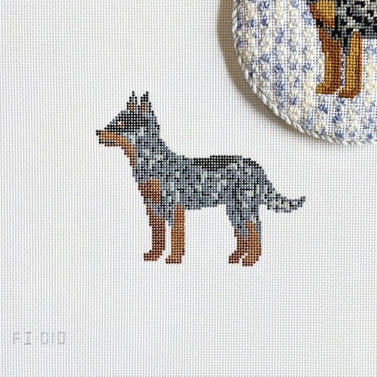 Fire and Iris The Cali Cattle Dog - Blue Heeler Needlepoint Canvas
