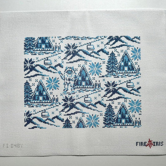 Fire and Iris Yeti Toile - Winter Ski Scene Needlepoint Canvas