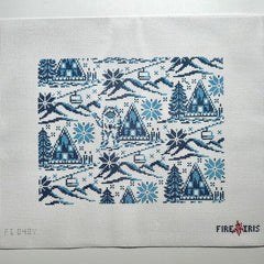 Fire and Iris Yeti Toile - Winter Ski Scene Needlepoint Canvas