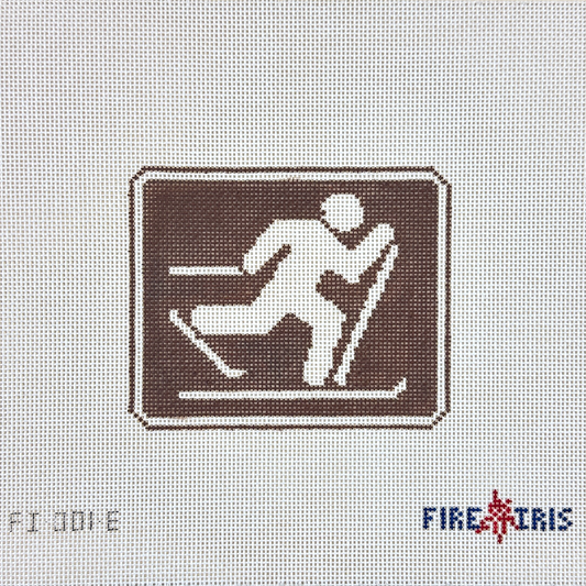 Fire and Iris Outdoor Recreation Sign - Cross Country Skier Needlepoint Canvas