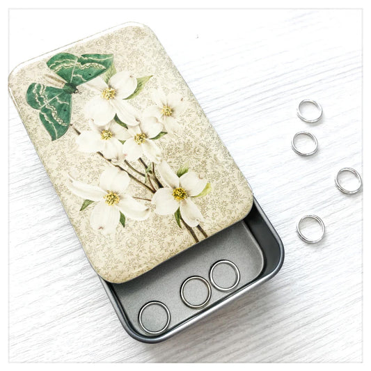 Firefly Notes Vintage Inspired Green Moth and Dogwood Magnetic Notions Tin Needle Case