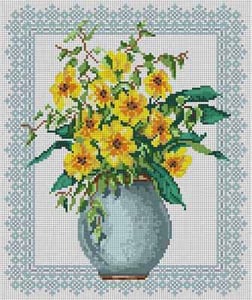 The Meredith Collection Treglown Designs Flowers In Vase & Lace Needlepoint Canvas