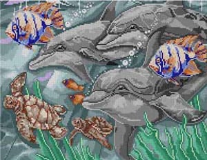 The Meredith Collection Treglown Designs Dolphins & Friend Needlepoint Canvas