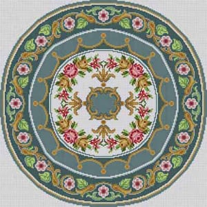The Meredith Collection Treglown Designs Round Oriental with White Circle Needlepoint Canvas