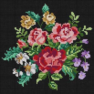 The Meredith Collection Treglown Designs Floral On Black Needlepoint Canvas