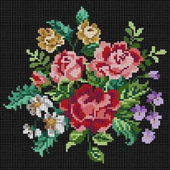 The Meredith Collection Treglown Designs Floral On Black Needlepoint Canvas