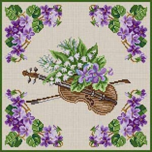 The Meredith Collection Treglown Designs Violin & Violets Needlepoint Canvas