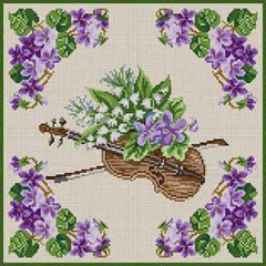 The Meredith Collection Treglown Designs Violin & Violets Needlepoint Canvas