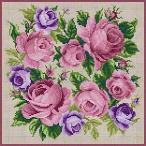 The Meredith Collection Treglown Designs Roses Mauve Needlepoint Canvas