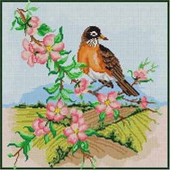 The Meredith Collection Treglown Designs Robin & Apple Blossms Needlepoint Canvas