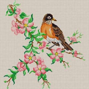 The Meredith Collection Treglown Designs Cardinal & Violets Ecr Needlepoint Canvas