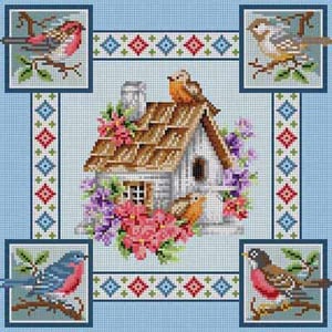 The Meredith Collection Treglown Designs Birdhouse & Birds Needlepoint Canvas