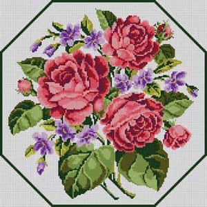 The Meredith Collection Treglown Designs Roses & Violets in Octagon Needlepoint Canvas